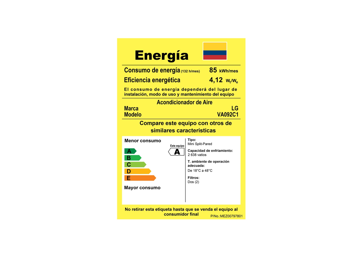 Ficha retig del aire acondicionado LG AI.
